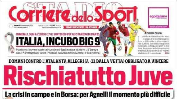 La prima pagina del Corriere dello Sport: "Rischiatutto Juve"