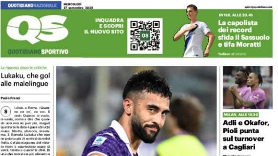 Il QS in apertura: "La capolista dei record sfida il Sassuolo e tifa Moratti"