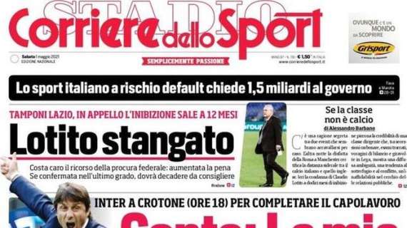 Il Corriere dello Sport in apertura: “Conte: La mia opera d’arte”