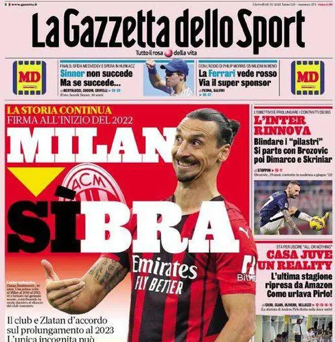 La Gazzetta dello Sport in apertura: "L'Inter rinnova"