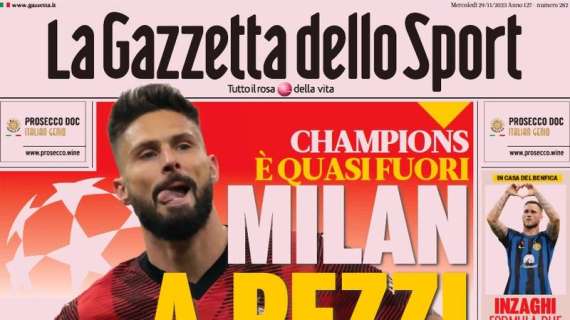 La prima pagina della Gazzetta dello Sport: "Inter, otto cambi col Benfica. La testa è al Maradona"