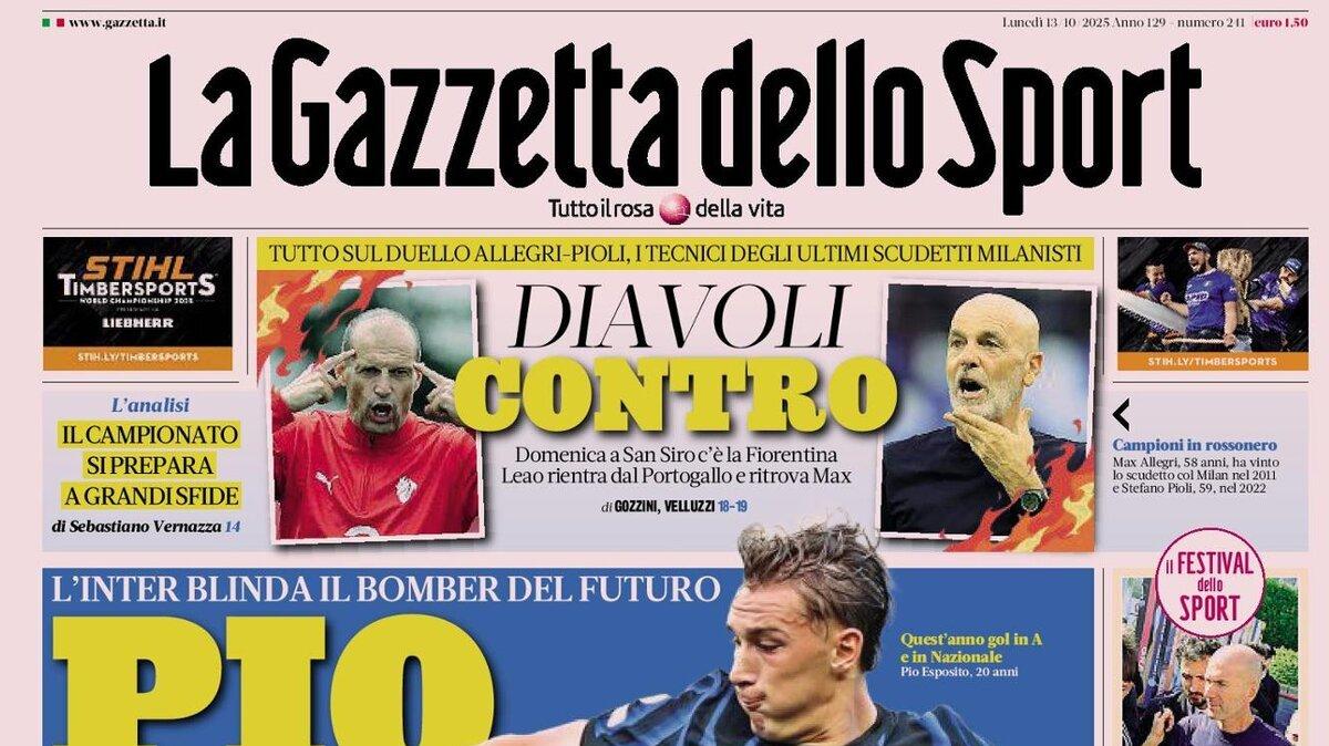 "Largo a Pio Esposito contro Israele, l'Inter lo blinda": le prime pagine del 13 ottobre