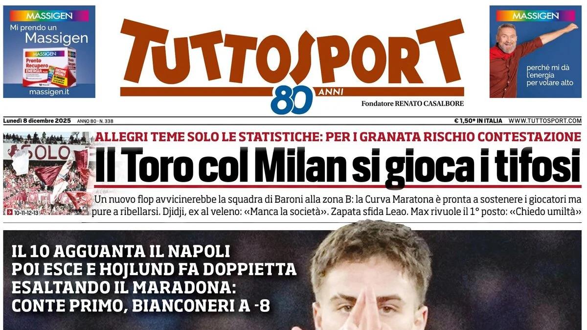 "Ahi Spalletti, fuori Yildiz e ciao Juve. Roma, fa male", la prima pagina di TuttoSport