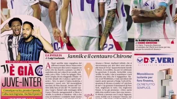 "È già Juve-Inter. Calha non ingrana, rischia il posto? Per Tudor due punte anti Inter": le prime pagine del 9 settembre