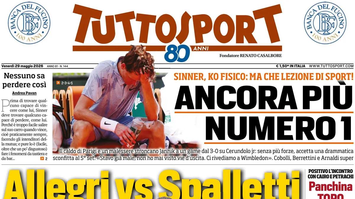 "Allegri vs Spalletti: Max va al Napoli e tenta Vlahovic, incontra Elkann e spinge per Dusan", la prima pagina di TuttoSport