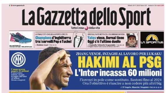 La Gazzetta in apertura: "Hakimi al PSG". Florenzi in pole per sostituirlo