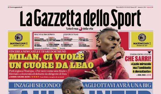 La Gazzetta dello Sport  in apertura: "Ahi Inter, agli ottavi una big"