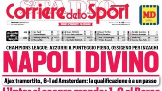 Il Corriere dello Sport in apertura: "L'Inter si scopre grande". Barça k.o. a San Siro