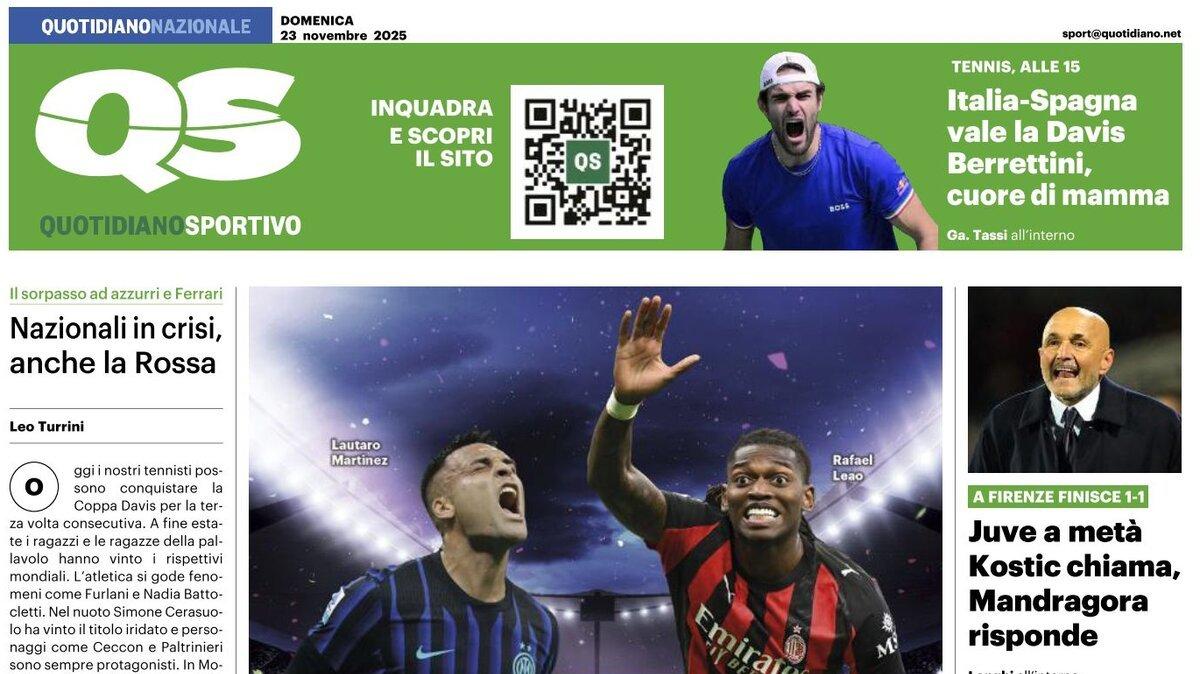 "Inter-Milan vale un pezzo di scudetto, Juve a metà", la prima pagina del Quotidiano Sportivo