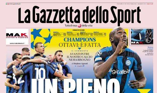 La Gazzetta in apertura: "Un pieno di Inter, fatta per gli ottavi"