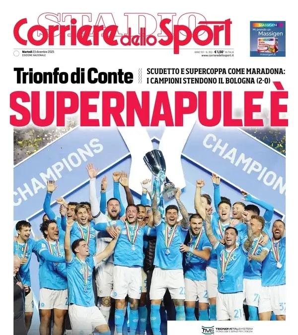 "Trionfo Conte, meraviglia Neres. Due gol per la storia", la prima pagina del Corriere dello Sport