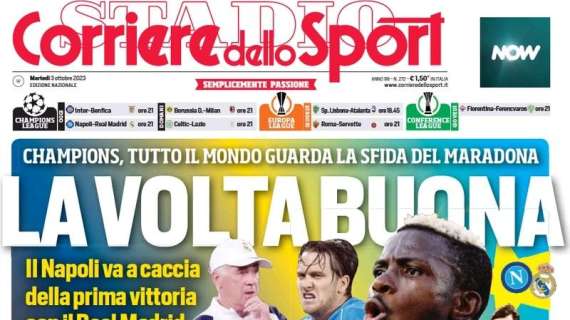 La prima pagina del Corriere dello Sport: "Esame Benfica, Inzaghi si affida a Lautaro"