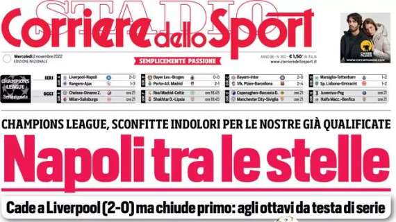 Il CorSport in apertura: "Napoli tra le stelle, troppo Bayern per l'Inter che si arrende"