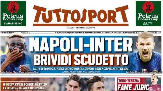 Tuttosport in prima pagina: "Napoli-Inter, brividi scudetto"