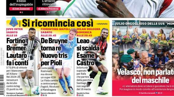 "Juventus-Inter sabato alle 18: fortino Bremer, Lautaro fa i conti", la prima pagina del Corriere dello Sport