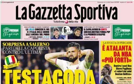 La prima pagina de La Gazzetta dello Sport: "Testacoda Milan, freccia Inter"