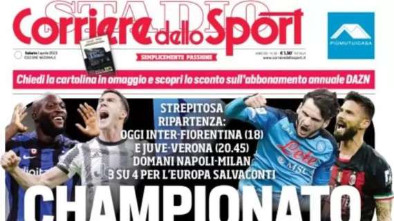 La prima pagina del Corriere dello Sport: "Championato: Inzaghi con Brozo"