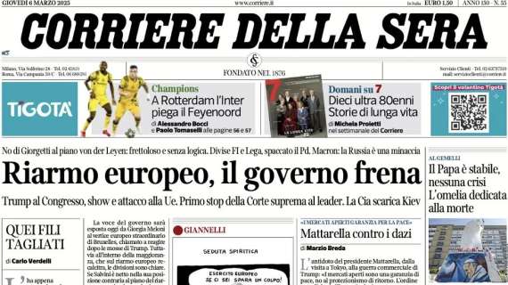 "Difesa e ThuLa, l'Inter vede i quarti": l'apertura del Corriere della Sera