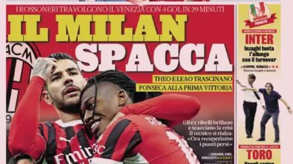 La prima pagina de La Gazzetta dello Sport: "Inzaghi cerca l'allungo con il turnover"