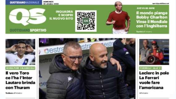 L'apertura del QS - Quotidiano Sportivo: "Il vero Toro ce l'ha l'Inter: Lautaro brinda con Thuram"