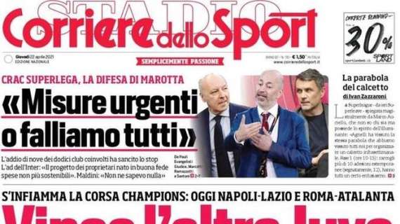 L'apertura del Corriere dello Sport: "L'Inter fermata dallo Spezia"