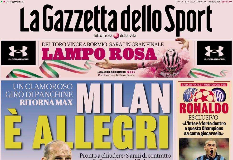 Ronaldo certo: "L'Inter sa come giocarsi questa Champions". La Gazzetta dello Sport in prima pagina