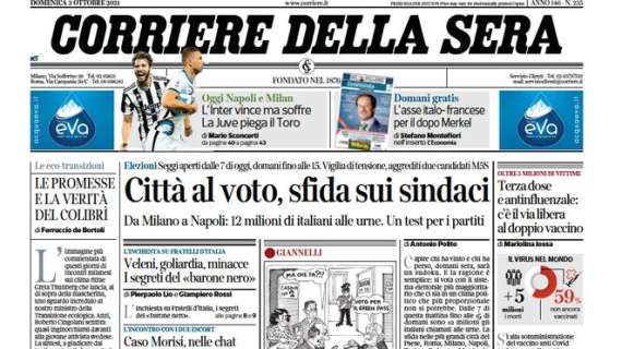 Il Corriere della Sera: "Inter, rimonta servita. Handanovic rischia il rosso"