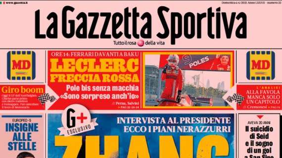 L'apertura de La Gazzetta dello Sport con l'intervista a Zhang: "La mia Inter"