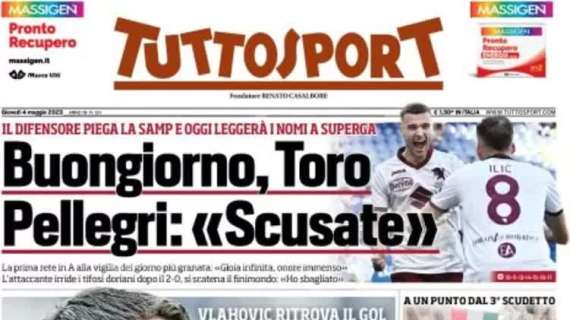 La prima pagina di Tuttosport: "Milan brutta frenata, Inter 6 da Champions"