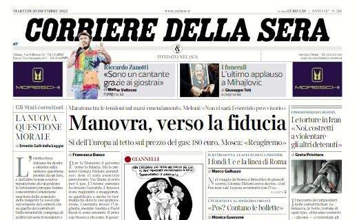 Corsera in prima pagina: "L’ultimo applauso a Sinisa"