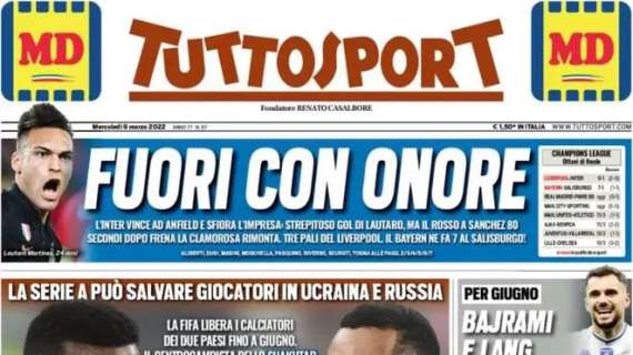 Tuttosport in prima pagina sull'Inter: "Fuori con onore"