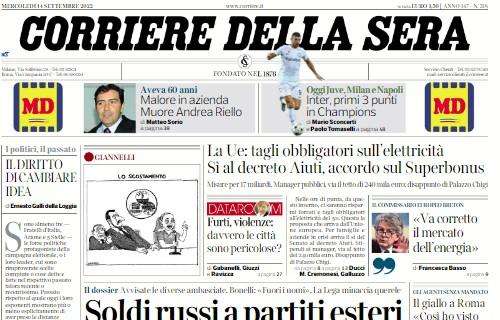 Il Corriere della Sera: "L'Inter si accontenta in Champions, sarebbe servito qualche gol in più"  