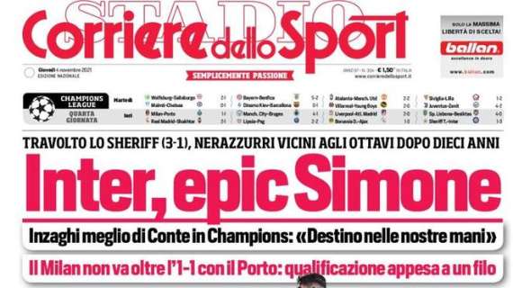 Il Corriere dello Sport in apertura: "Inter, epic Simone"