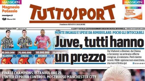 La prima pagina di Tuttosport: "Niente paura, l'Inter ci prova contro il mostruoso City"