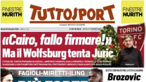 Tuttosport titola: "Brozovic imbarazza l'Inter, cori neonazisti"