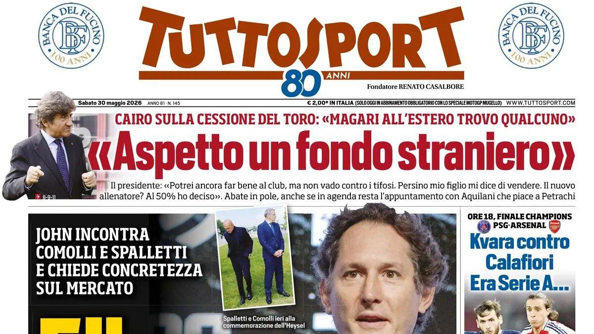 "Elkann, ora i fatti: John incontra Comolli e Spalletti. Pochettino più vicino al Milan", la prima pagina di TuttoSport