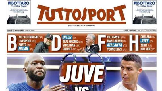 Tuttosport in apertura: "Juve, vs Lukaku, ma CR7 parte"