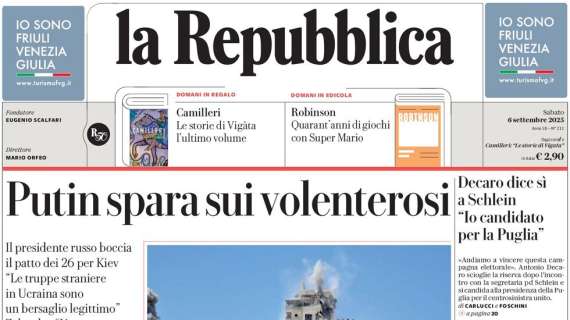 "Il risveglio della Nazionale. Gattuso fa subito cinquina": l'apertura de La Repubblica