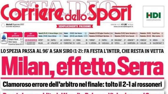 Il Corriere dello Sport in prima pagina: "Fa festa l'Inter che resta in vetta"