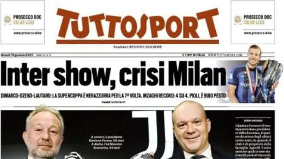 L'apertura di Tuttosport: "Inter show, crisi Milan. Inzaghi record"