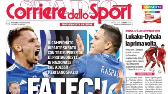 L'apertura del Corriere dello Sport: "Fateci largo, Frattesi e Raspadori vogliono prendersi Inter e Napoli"