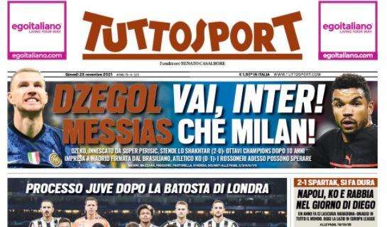 La prima pagina di Tuttosport: "Dzegol, vai Inter! Ottavi dopo dieci anni"