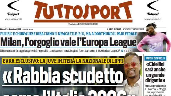 Evra avvisa l'Inter. L'apertura di Tuttosport: "La Juve ha la rabbia da scudetto"