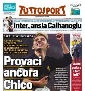 "Inter, ansia Calhanoglu. Inzaghi teme domani il campo di Berna": la prima pagina di TuttoSport