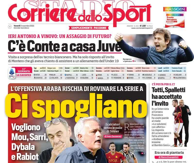Sorpresona Inter, doppia sfida di mercato alla Juve: le prime pagine di venerdì 3 novembre