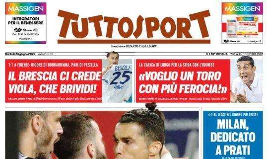 Il Milan batte il Lecce, Tuttosport: "Dedicato a Prati"