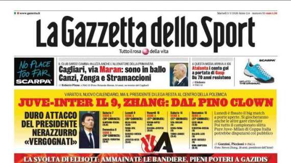 La Gazzetta in apertura sui rossoneri: "Milan sbobanato"