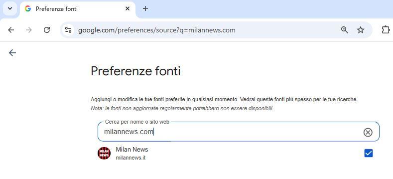Google "Fonti preferite", aggiungi subito MilanNews e personalizza le tue notizie