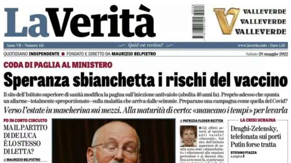 La Verità in prima pagina: "Dopo il trionfo in casa Milan, scoppia la bomba Maldini"