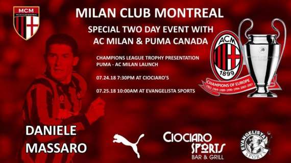 Milan Club Montreal, doppio evento per osservare da vicino il trofeo della Champions e incontrare Massaro
